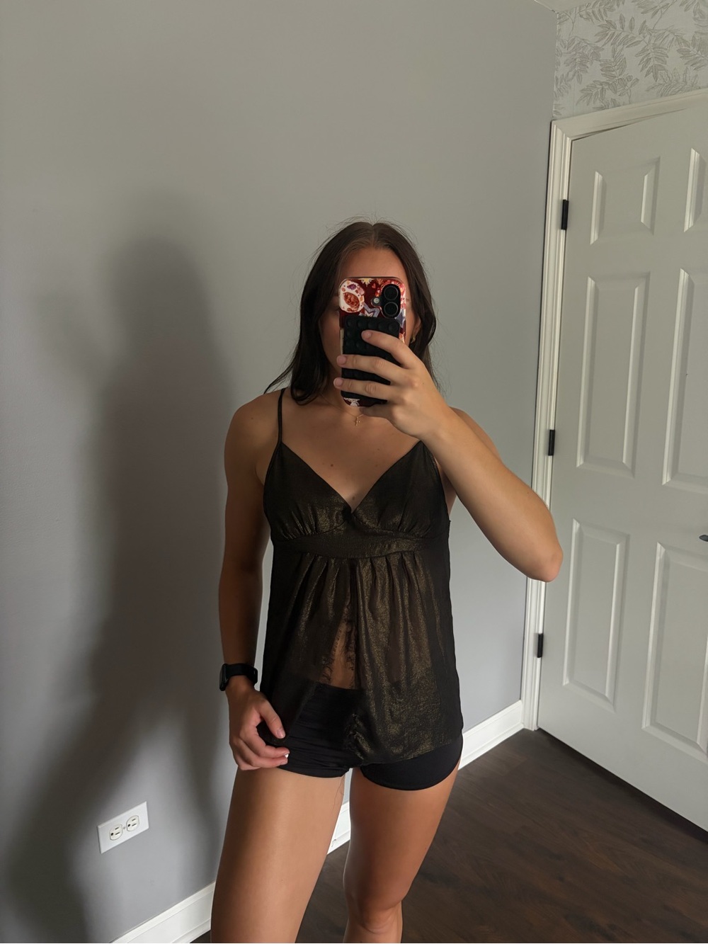 Morgan Taylor Black Metallic Sheer V-Neck Cami